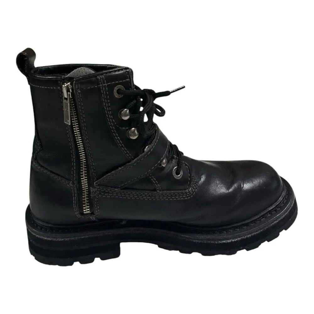 Harley Davidson 84143 Mens 9.5 Black Leather Motorcycle Boots Side Zip Eagle